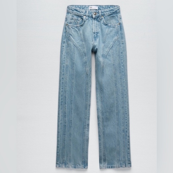 Zara Denim - Zara Mugler Inspired Blue Straight Leg Jeans Size US 8 Euro 40